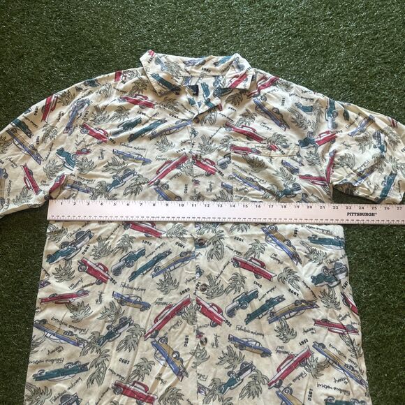Vintage Modern Edge Hawaiin Style Polo Shirt Mens Large 1950 Classic Car Design - Picture 4 of 10